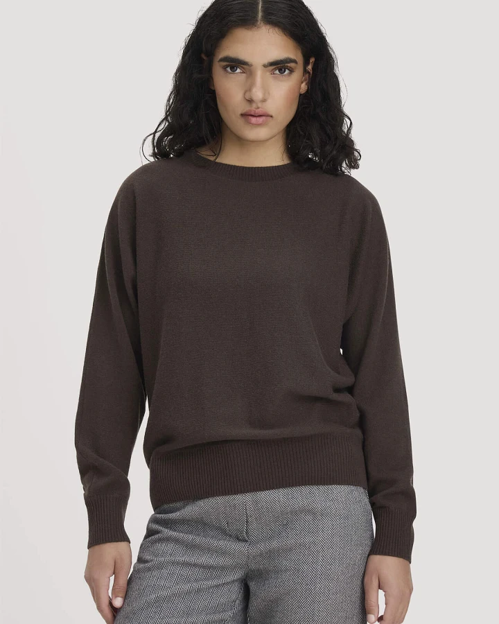 hessnatur Damen Pullover Relaxed aus Bio-Schurwolle mit Cashmere - braun - Größe XL