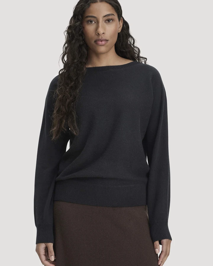 hessnatur Damen Pullover Relaxed aus Bio-Schurwolle mit Cashmere - schwarz - Größe XL