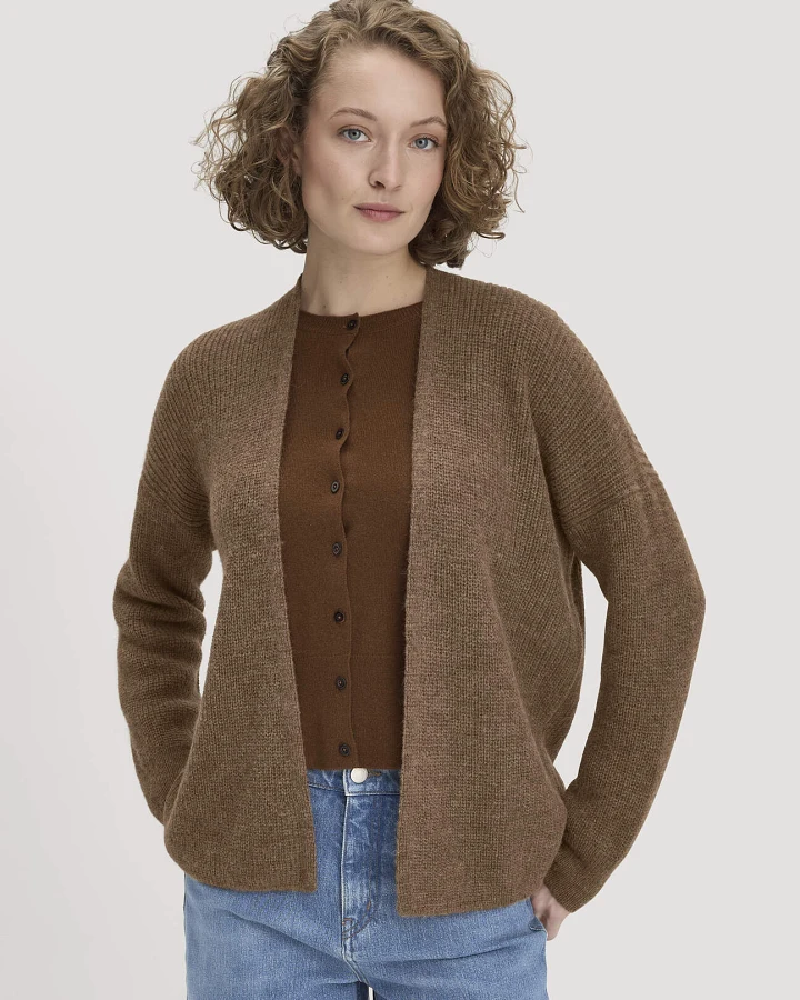 hessnatur Damen Strick Jacke Oversize aus Alpaka - braun - Größe L