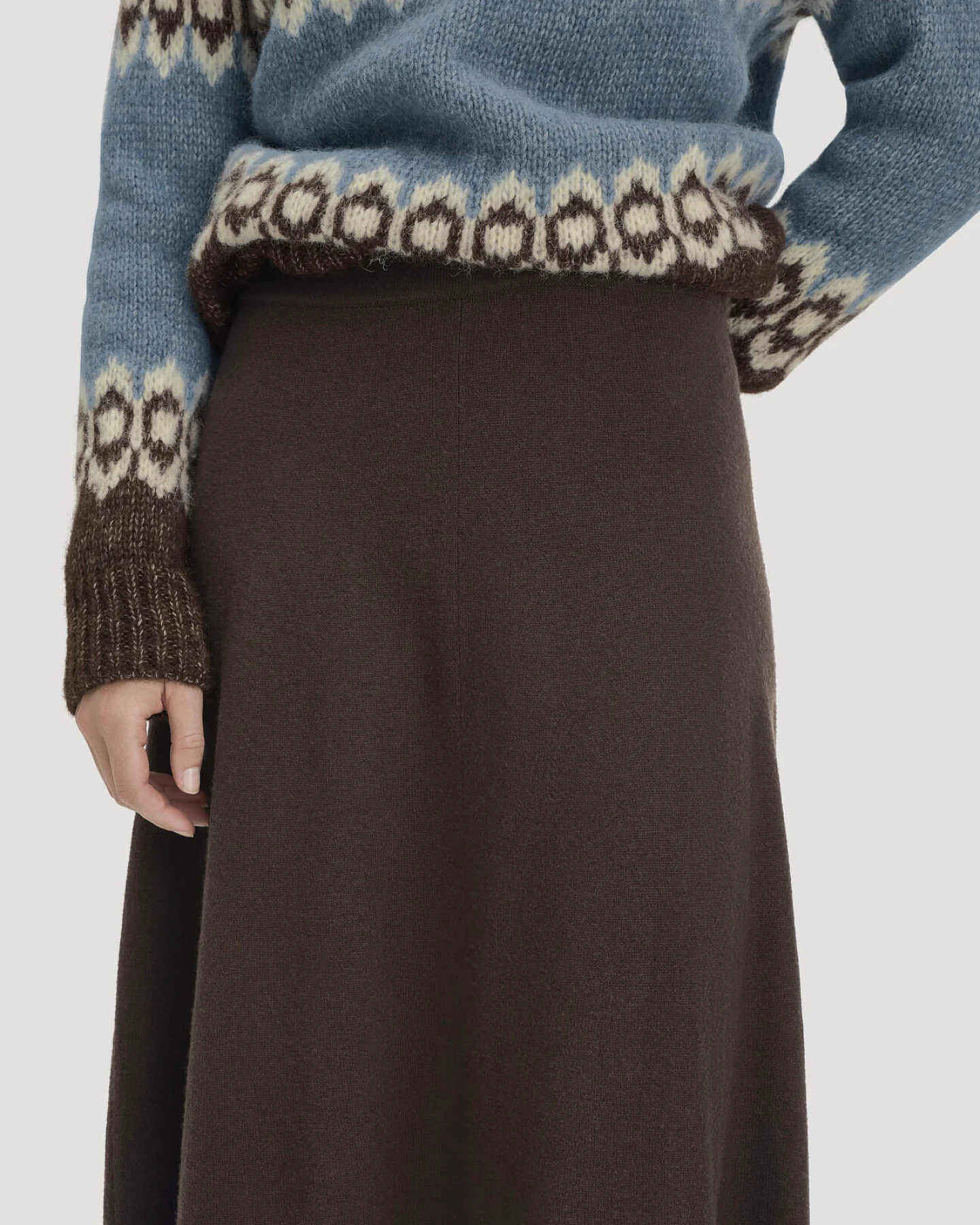 hessnatur Damen Strick Rock Midi Regular aus Bio-Merinowolle mit Cashmere - braun - Größe XS – Ansicht 3