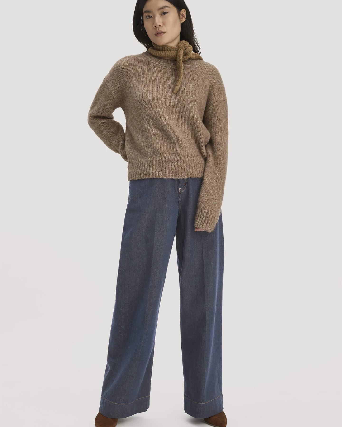 hessnatur Damen Pullover Relaxed aus Alpaka mit Bio-Baumwolle - braun - Größe XS – Ansicht 2
