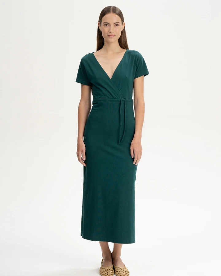 MELA Damen vegan Kleid V-Ausschnitt Shreoshi Deep Sea Teal