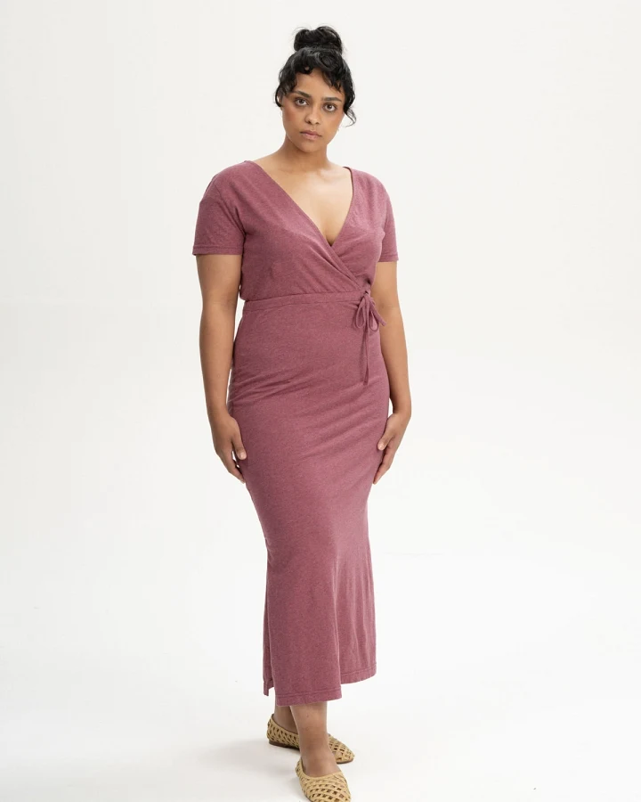 MELA Damen vegan Kleid V-Ausschnitt Shreoshi Marmalade Melange