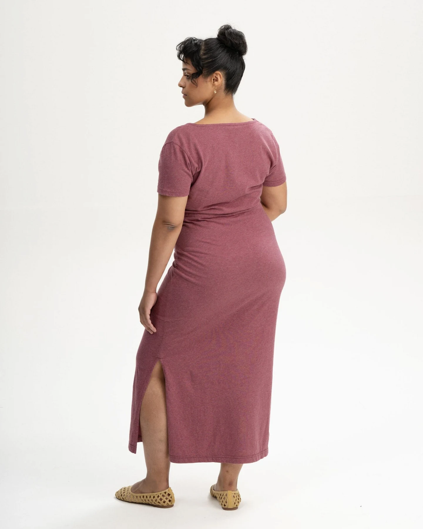 MELA Damen vegan Kleid V-Ausschnitt Shreoshi Marmalade Melange – Ansicht 2