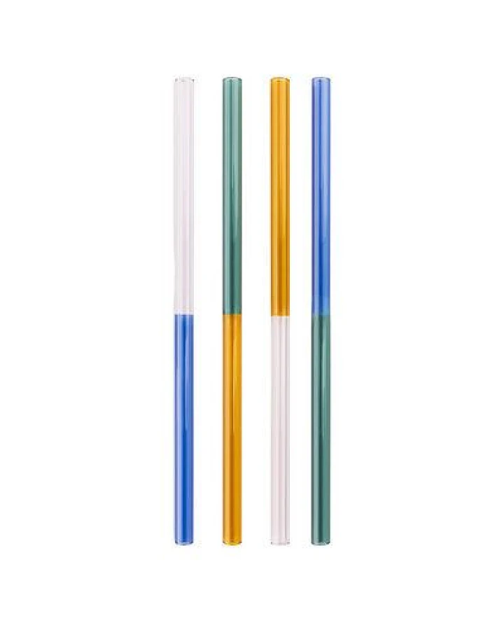 TRANQUILLO Strohhalme RAIINBOW 4er-Set Blau – Borosilikatglas
