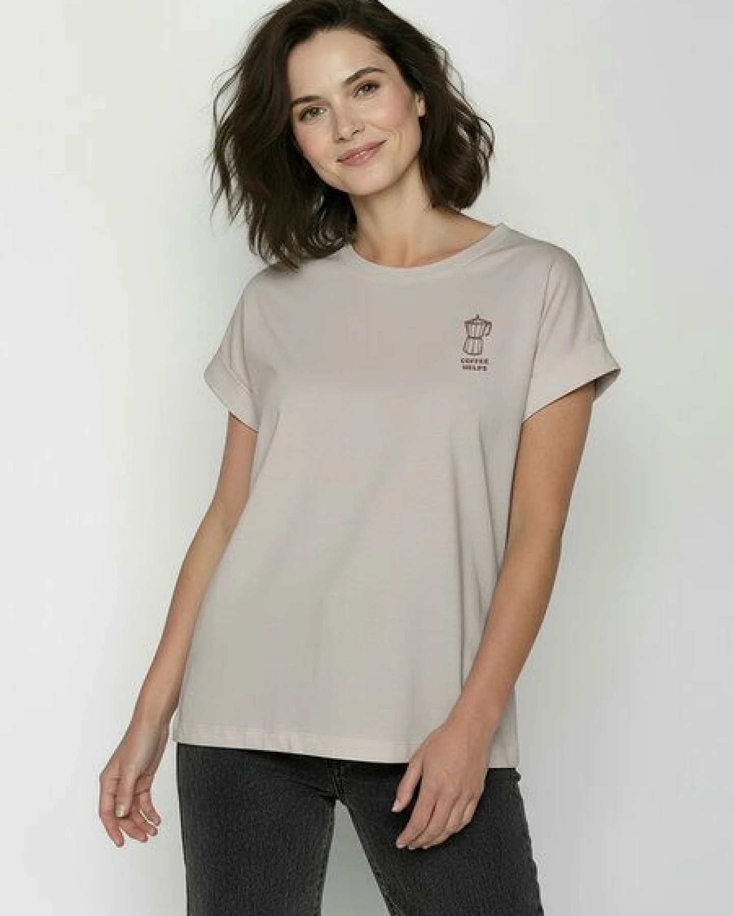 GREENBOMB Espresso Loony - Sportliches T-Shirt aus Bio-Baumwolle mit Rollup Sleeve / hochwertiger Print / GOTS / Fair & Vegan – Ansicht 2