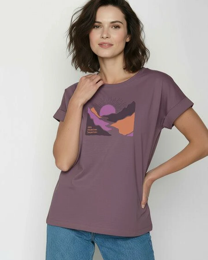 GREENBOMB River Sundown Loony - Sportliches T-Shirt aus Bio-Baumwolle mit Rollup Sleeve / hochwertiger Print / GOTS / Fair & Vegan