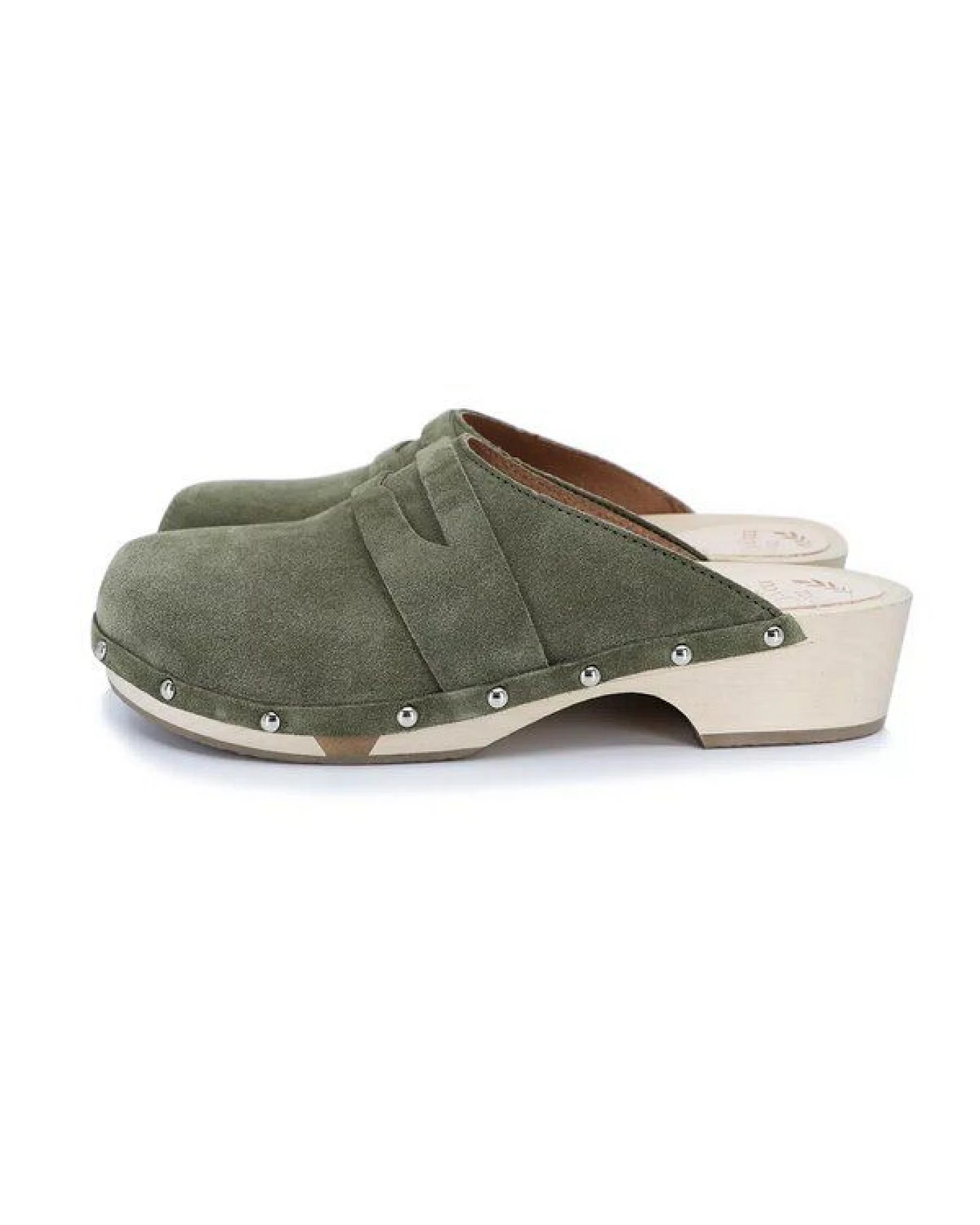 me&myClogs GUILIA Holz Clogs mit flexibler Sohle in Wildleder Rosa pale-rose mit Nieten - low heel – Ansicht 2