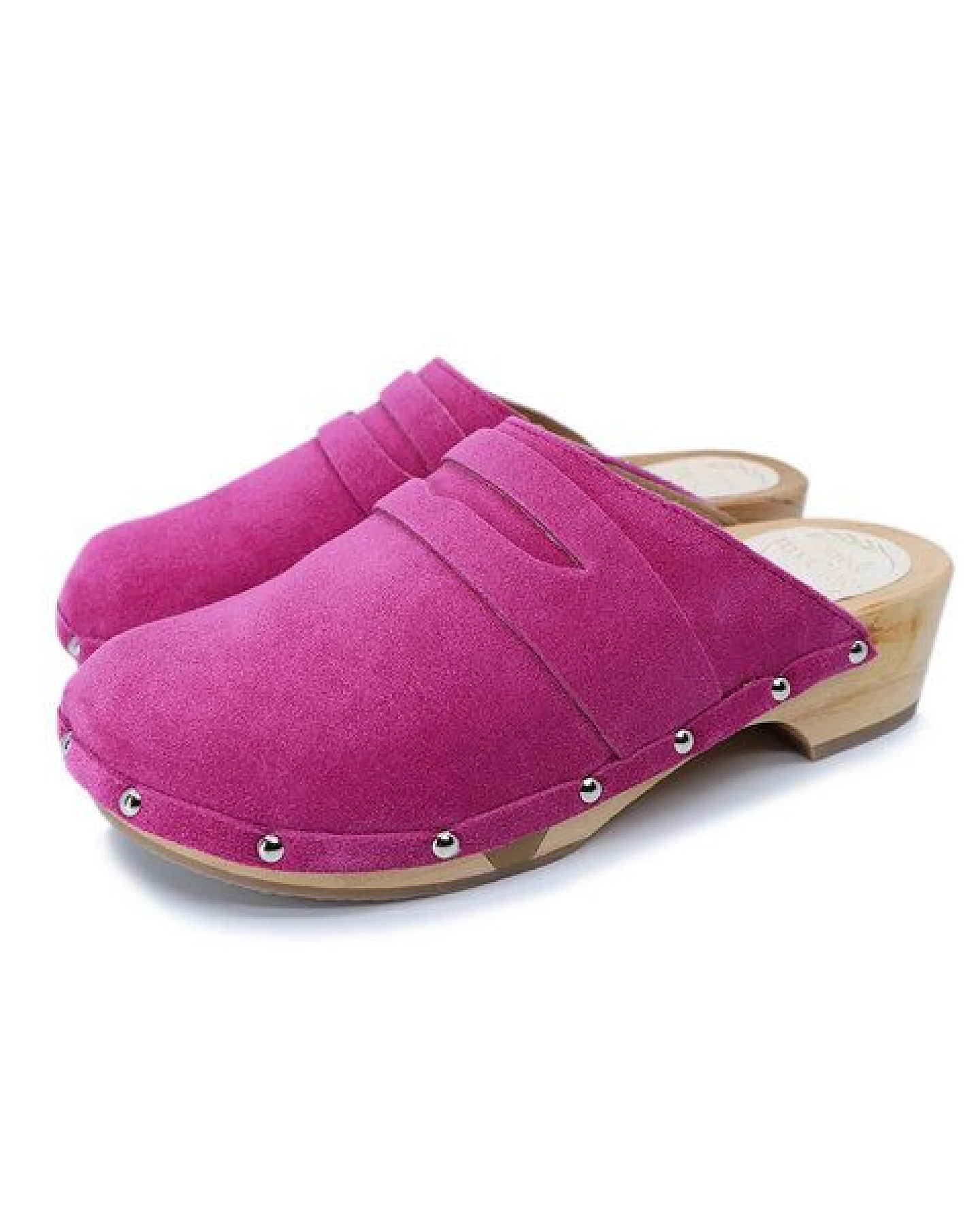 me&myClogs GUILIA Holz Clogs mit flexibler Sohle in Wildleder Rosa pale-rose mit Nieten - low heel – Ansicht 3