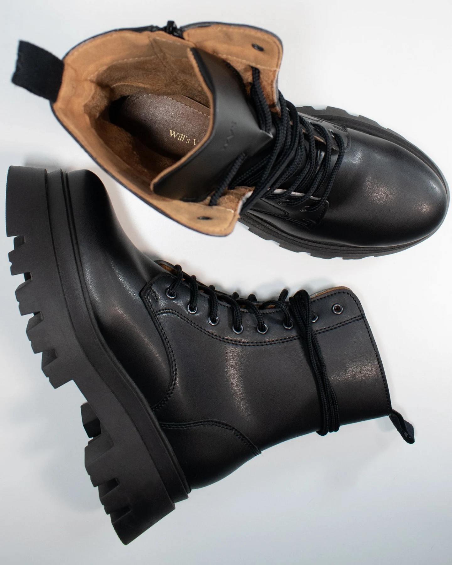 Will's Vegan Store Damen vegan Schnürstiefel Track Sole 8-Eye Schwarz – Ansicht 2