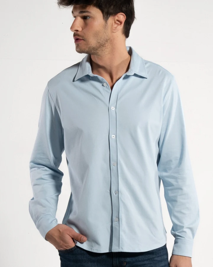 GORG Herren vegan Hemd Langarm Piqué Himmelblau