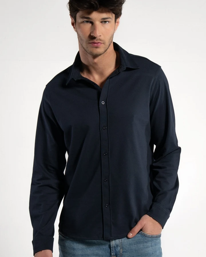GORG Herren vegan Hemd Piqué Langarm Navy