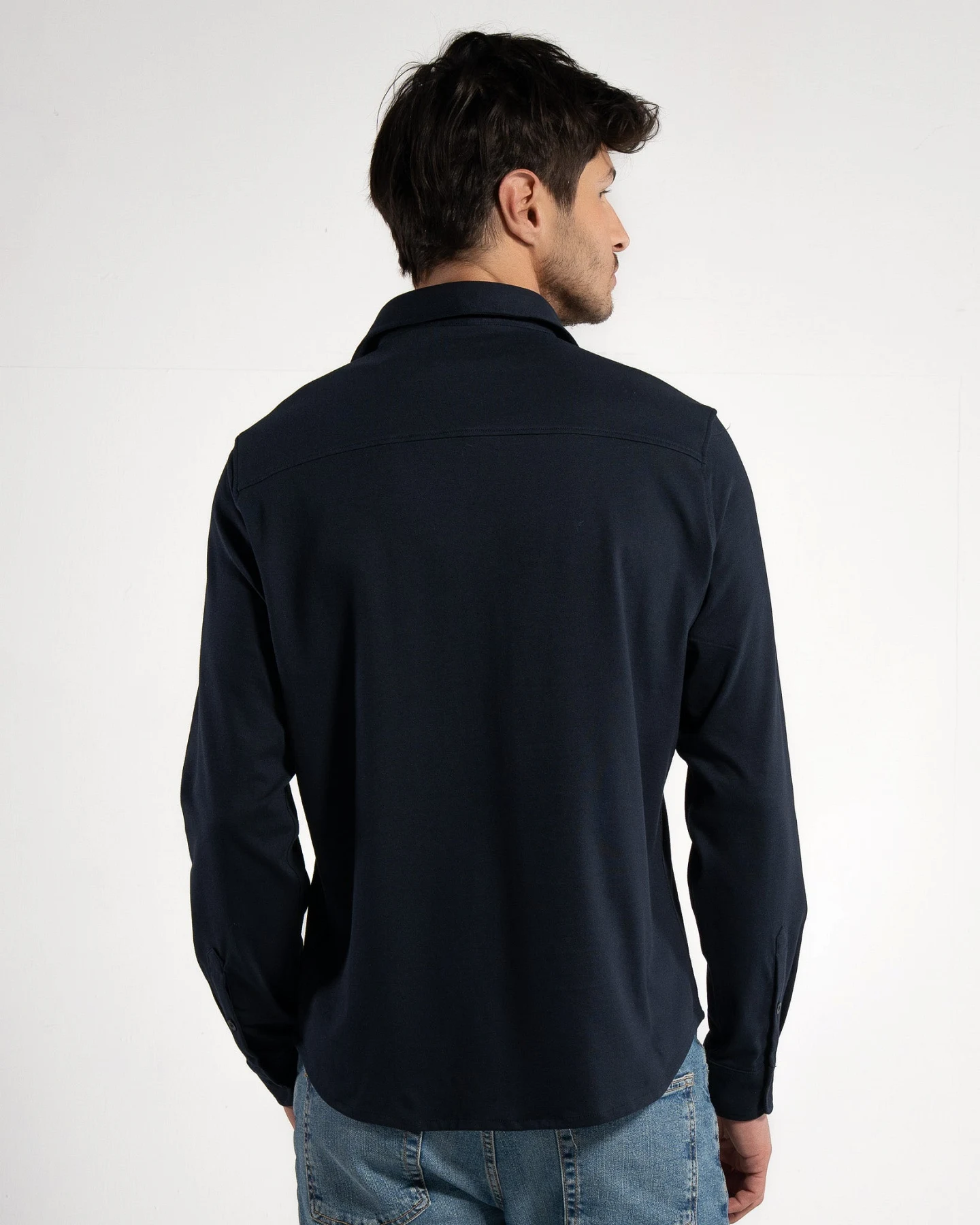 GORG Herren vegan Hemd Piqué Langarm Navy – Ansicht 2