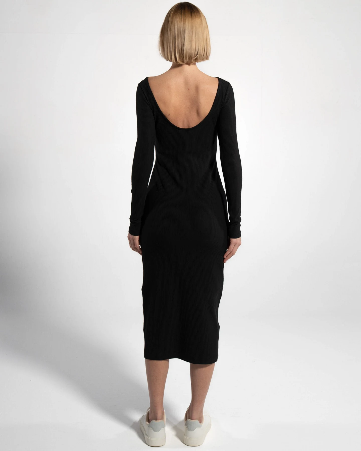 GORG Damen vegan Kleid Langarm Gerippt Schwarz – Ansicht 2