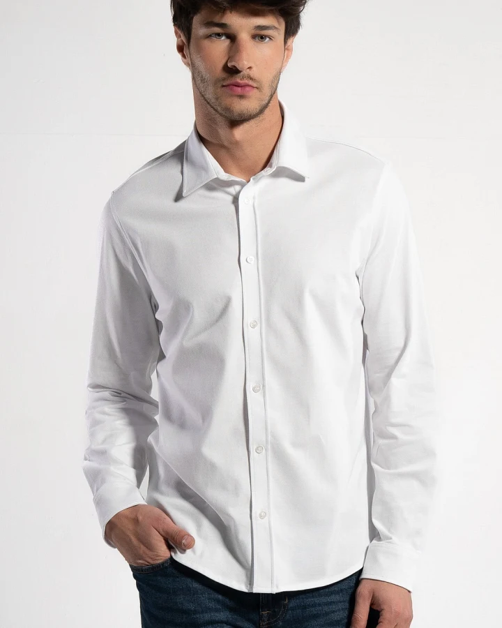 GORG Herren vegan Hemd Piqué Langärmelig Weiß