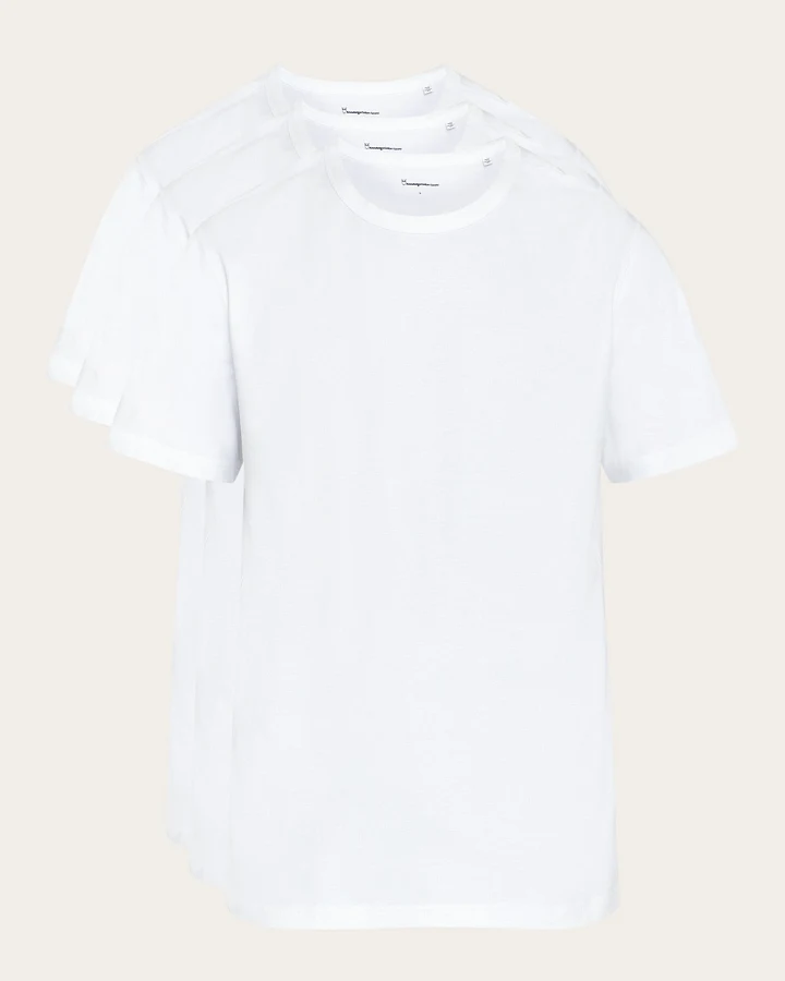 KnowledgeCotton Apparel Herren vegan 3er-Pack T-Shirts Strahlend Weiß