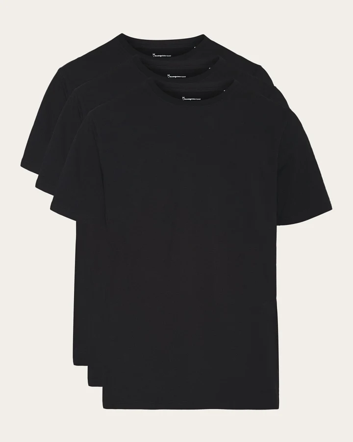 KnowledgeCotton Apparel Herren vegan 3er-Pack T-Shirts In Tiefschwarz