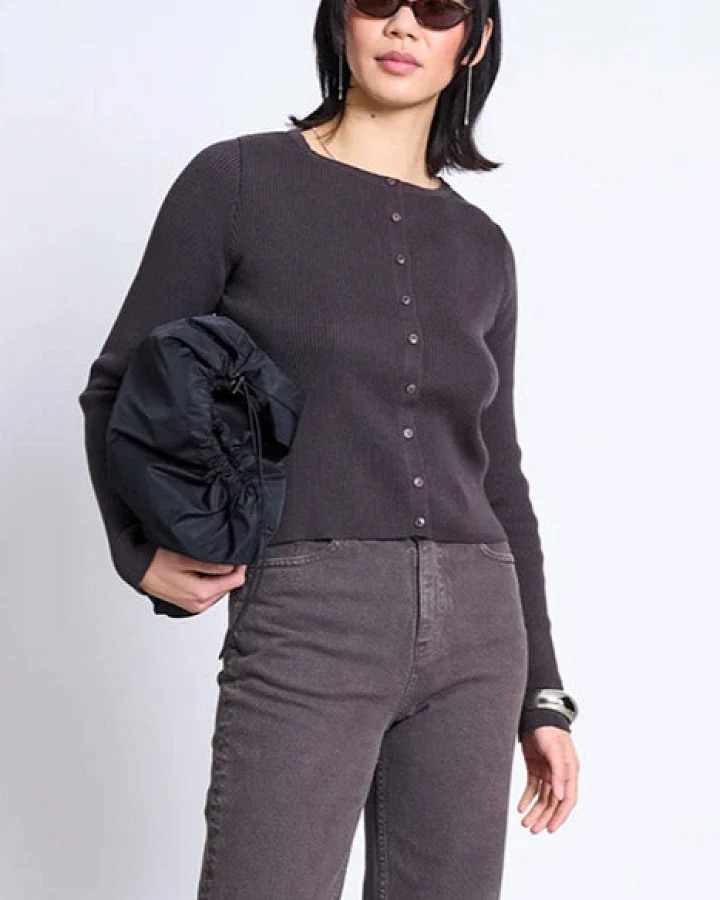 JAN 'N JUNE Damen vegan Strickjacke Glimt Dunkelbraun