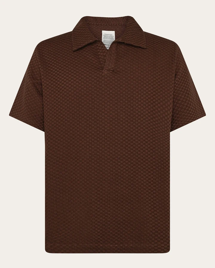 KnowledgeCotton Apparel Herren vegan Polo Structure Geraspelte Schokolade