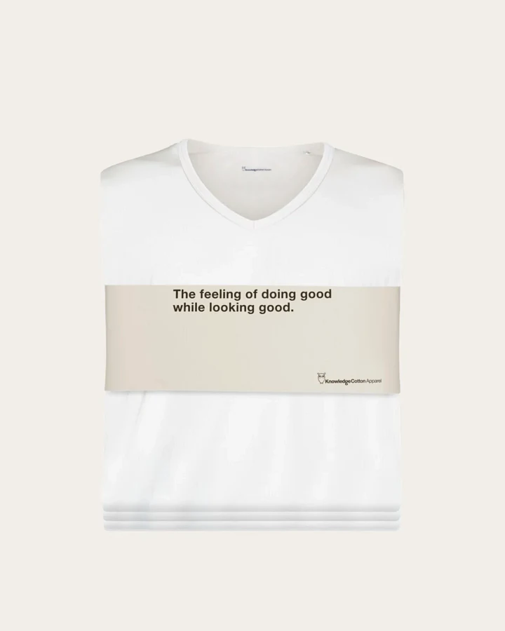 KnowledgeCotton Apparel Herren vegan 3er-Pack T-Shirts Regular-Passform V-Ausschnitt, Strahlend Weiß