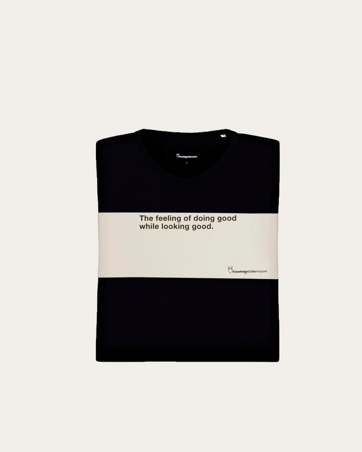 KnowledgeCotton Apparel Herren vegan 3er-Pack T-Shirts, Regular-Passform V-Ausschnitt, Schwarz Jet