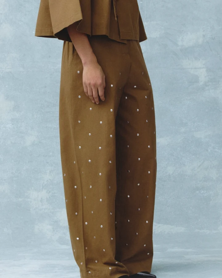 Alchemist Damen vegan Hose Moonflower Studs In Dunkelkhaki
