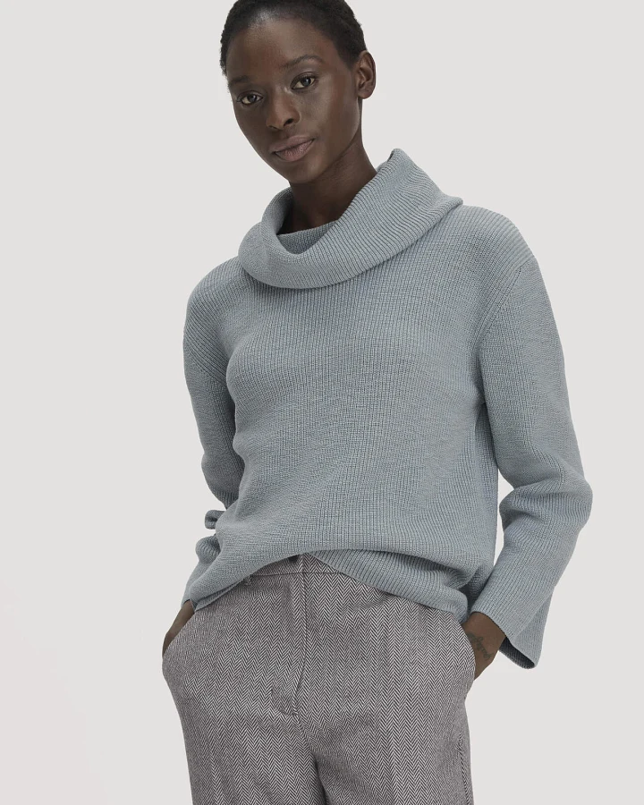 hessnatur Damen Strickpullover Relaxed aus Bio-Baumwolle - blau - Größe L
