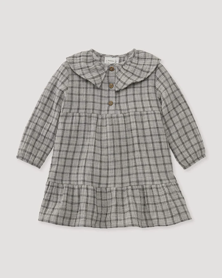 hessnatur Baby Musselin Kleid aus Bio-Baumwolle - grau - Größe 62/68