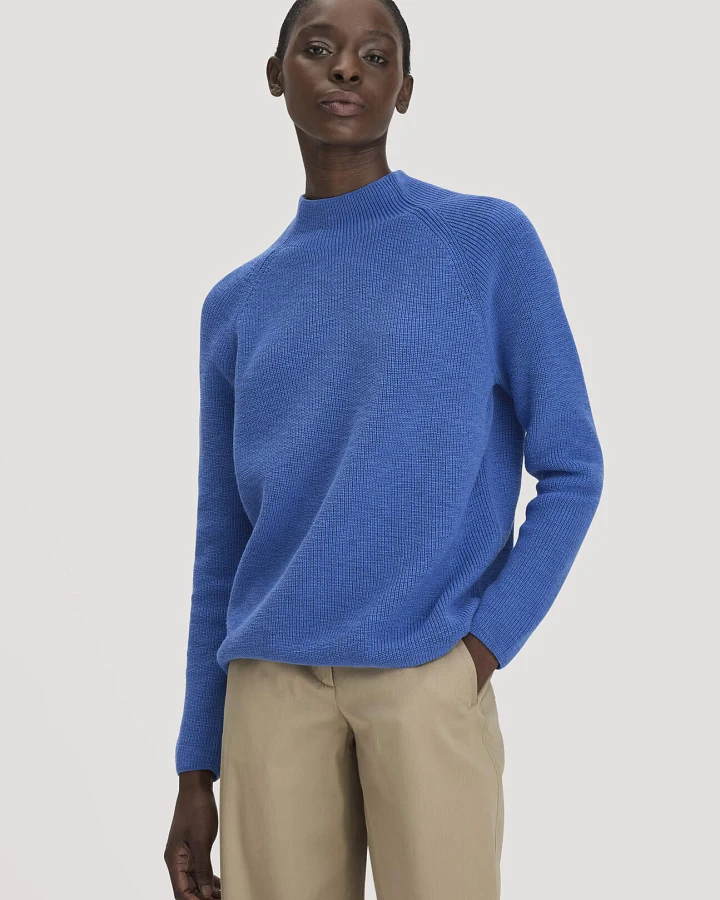 hessnatur Damen Strickpullover Relaxed aus Bio-Baumwolle - blau - Größe M