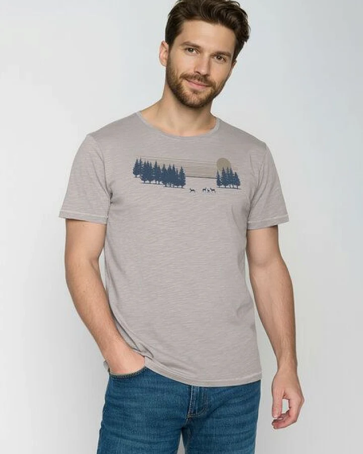 GREENBOMB Deer Lines Spice - Sportliches T-Shirt aus Bio-Baumwolle / hochwertiger Print / GOTS / Fair & Vegan