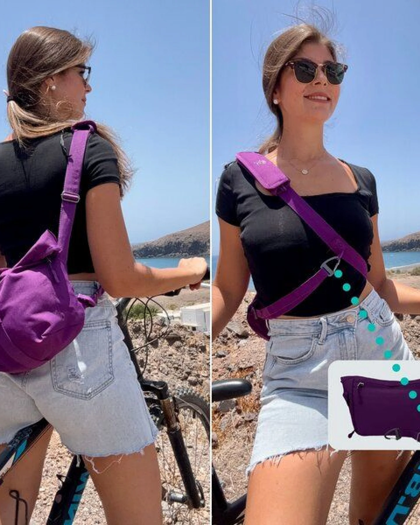 FUCHS & REBELL LUCA 2.0 Crossbody BikeBag – Fester Halt beim Fahren durch 3-Punkt-Gurt – Ansicht 3
