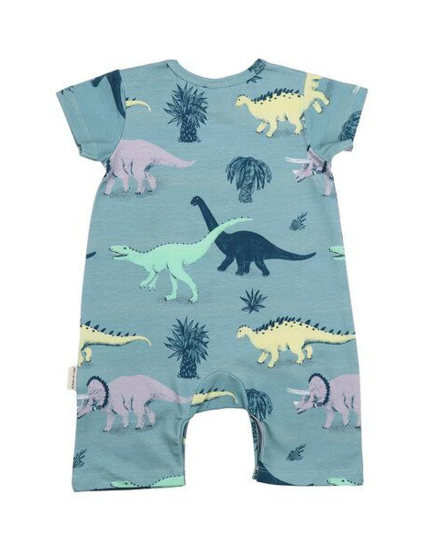 Baby Kurzarm-Body GOTS-zertifiziert aus Bio-Baumwolle, Running Dinosaurs, kurzer Beinabschluss, blau – Walkiddy, weich & spielbereit – Ansicht 4