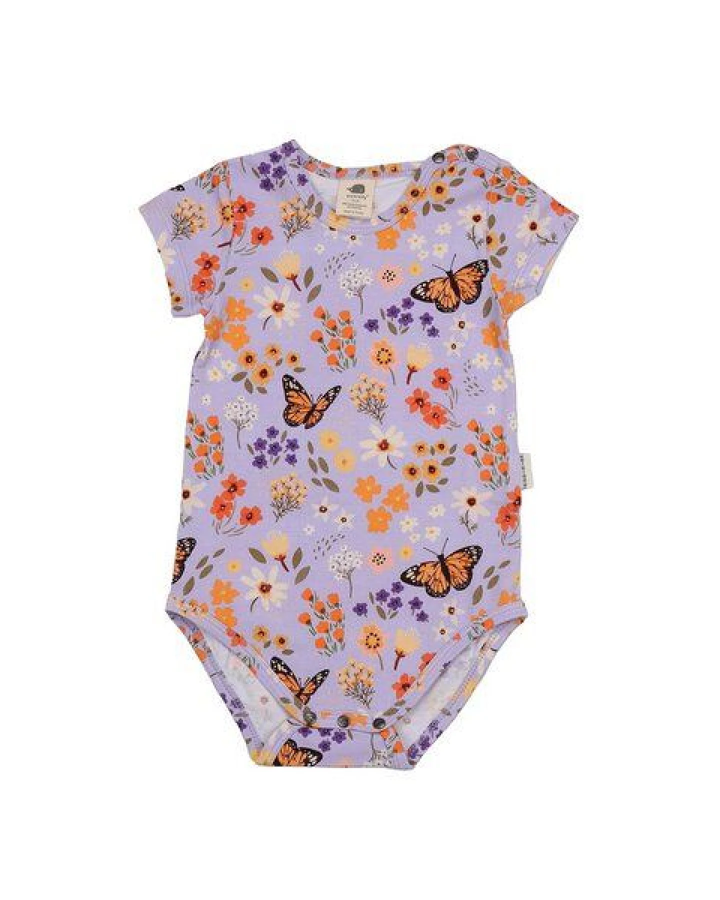 Baby Kurzarmbody GOTS zertifiziert Bio-Baumwolle Blumen- & Schmetterling-Print Druckknöpfe weich – Walkiddy – Ansicht 2