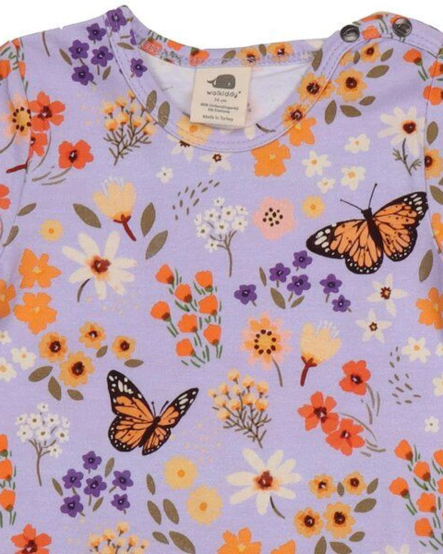 Baby Kurzarmbody GOTS zertifiziert Bio-Baumwolle Blumen- & Schmetterling-Print Druckknöpfe weich – Walkiddy – Ansicht 3