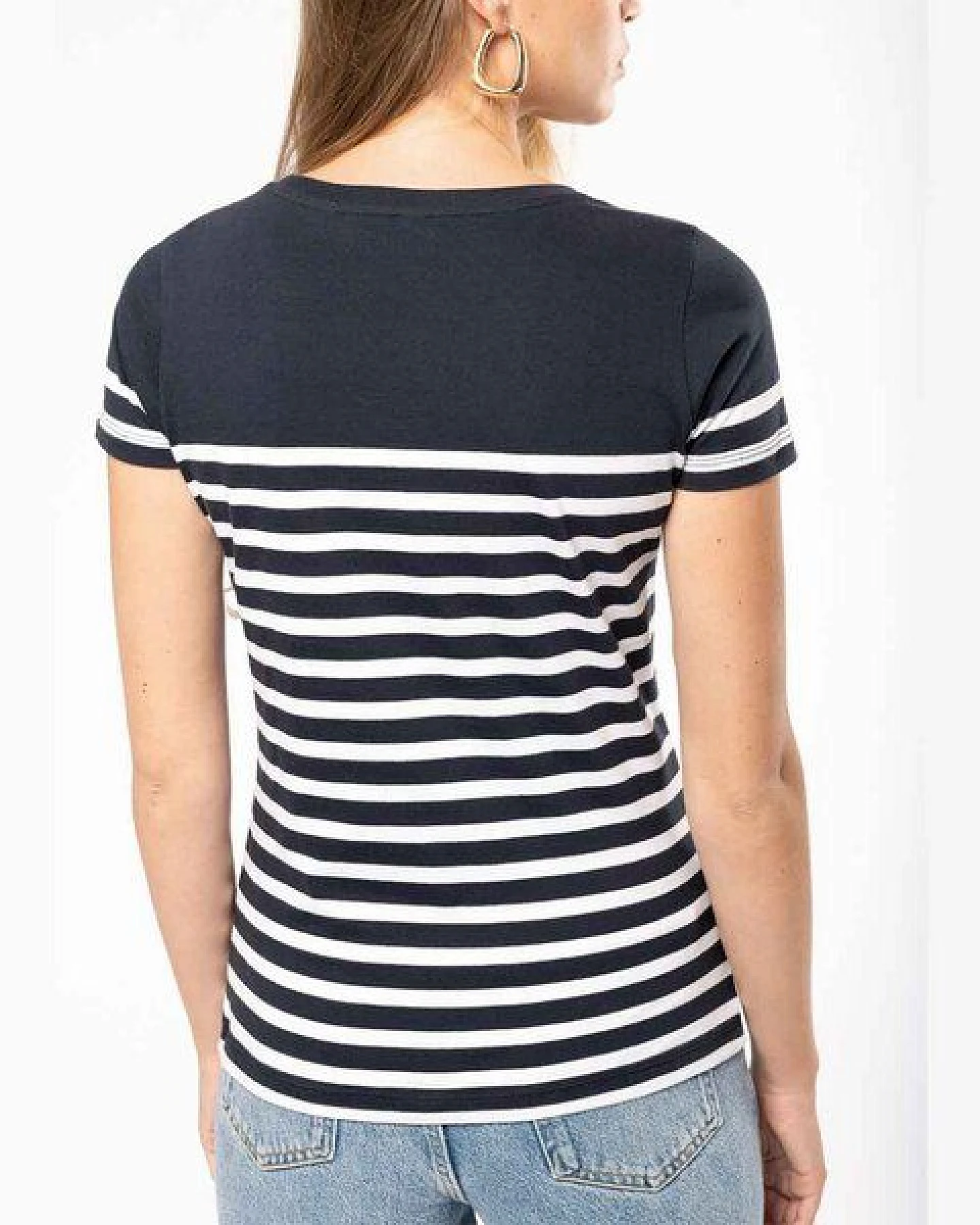 YTWOO Damen-T-Shirt mit Rundhalsausschnitt im Marine-Stil – Ansicht 2