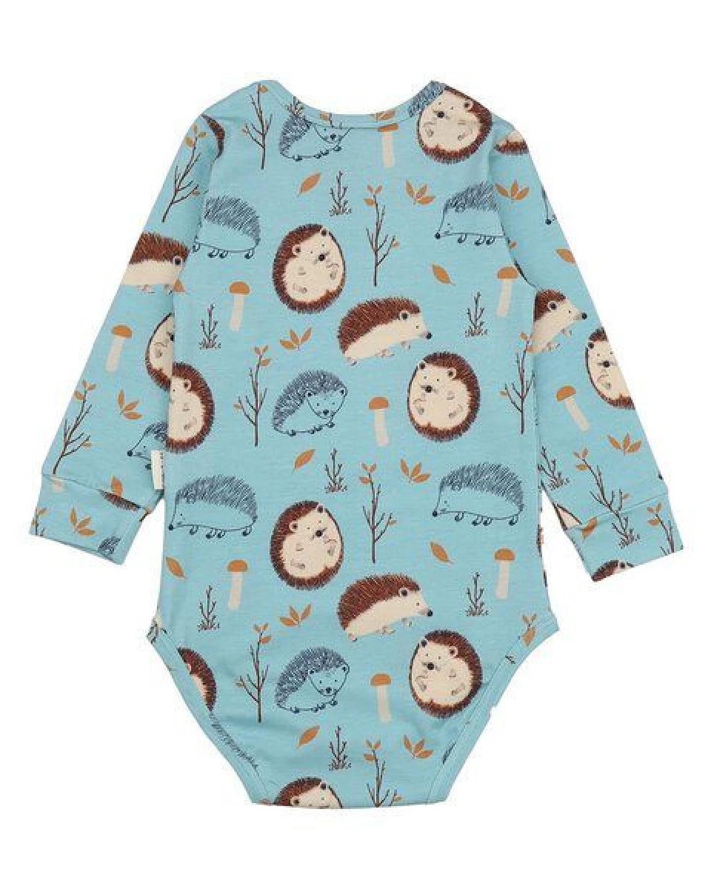 Baby Langarmbody GOTS zertifiziert, Bio-Baumwolle, hellblau, Igel-Muster „Tiny Hedgehogs“, weich – Walkiddy – Ansicht 3