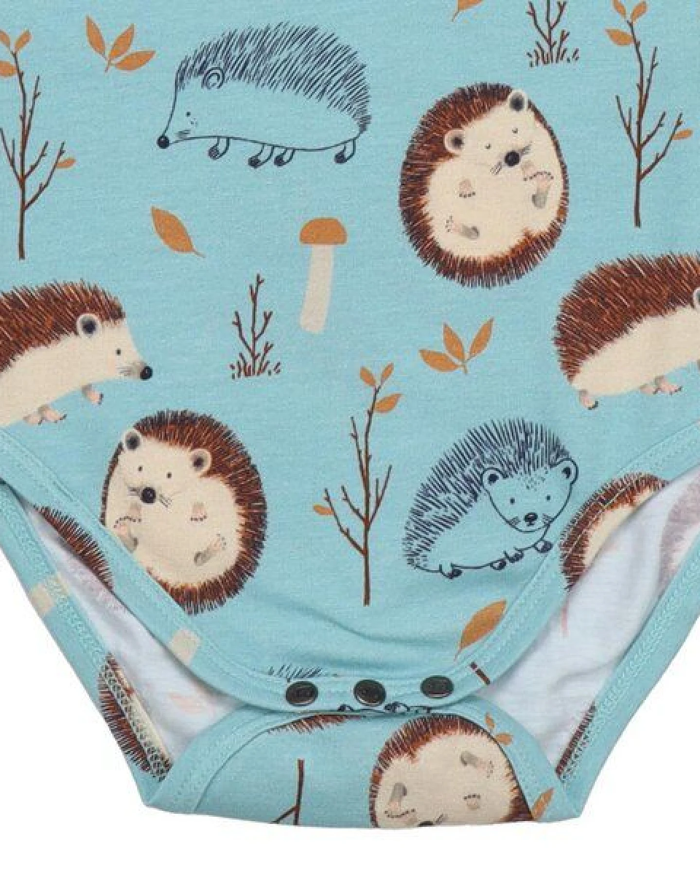 Baby Langarmbody GOTS zertifiziert, Bio-Baumwolle, hellblau, Igel-Muster „Tiny Hedgehogs“, weich – Walkiddy – Ansicht 4