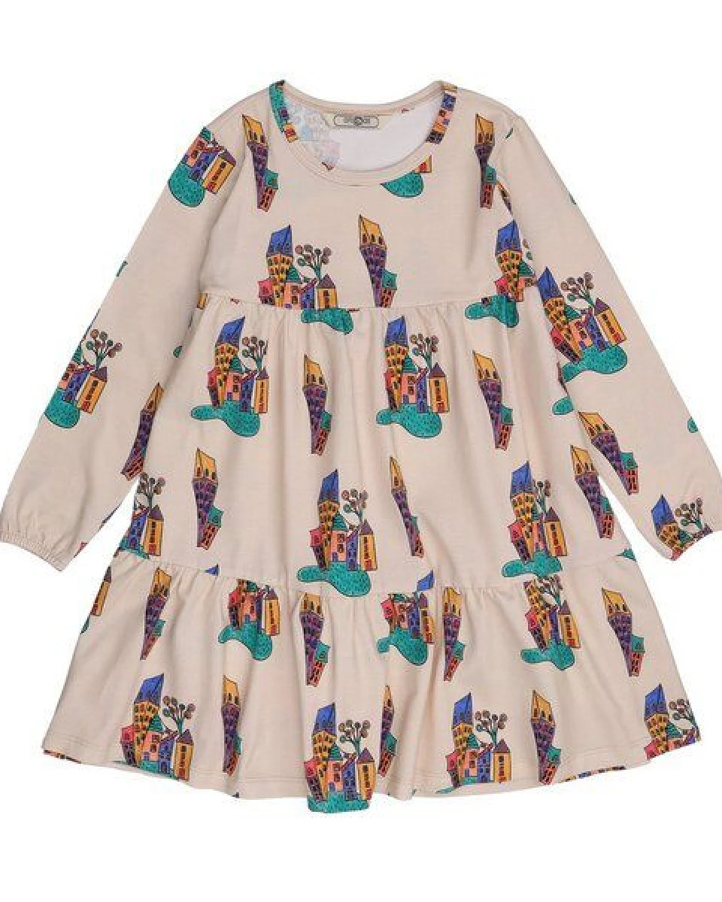 Cotokids Kinder Langarmkleid aus Baumwolle beige mit Water-Home-Motiv – Walkiddy – Ansicht 2