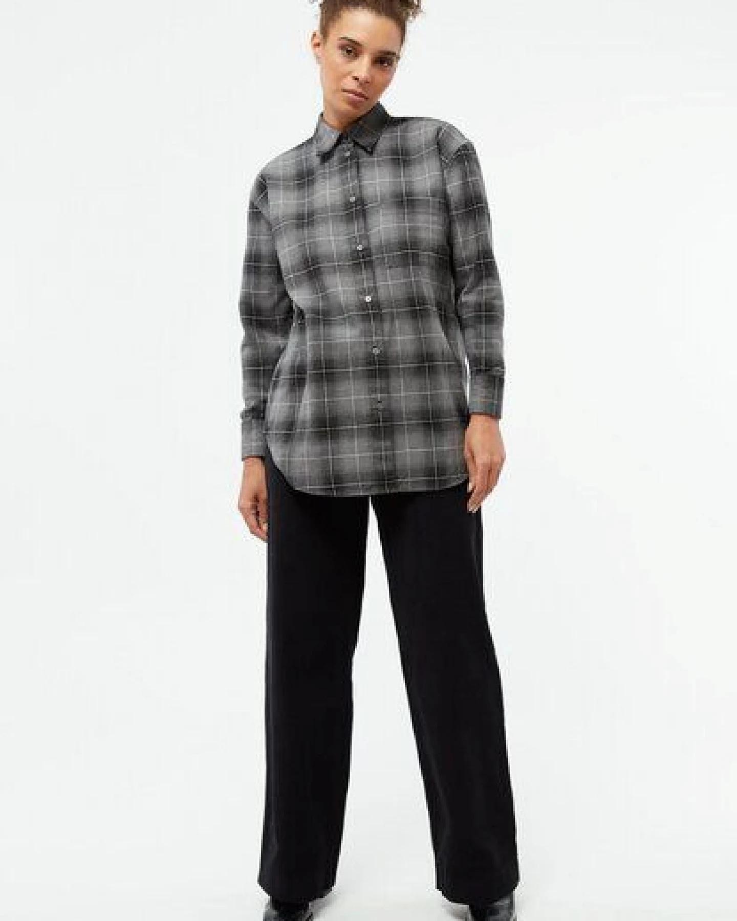 Givn Berlin Hemdbluse GBELIDA in langer Passform - Dark Grey / White (Checked) – Ansicht 2