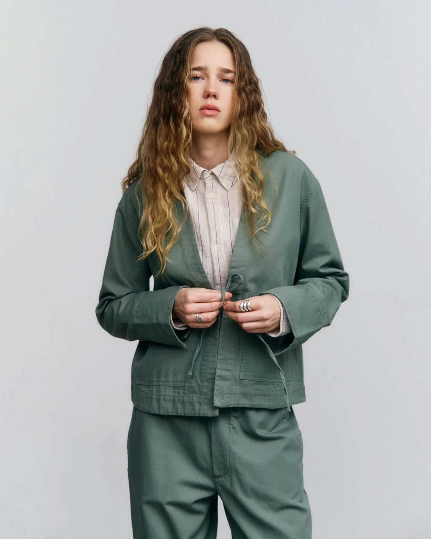 Rotholz Damen vegan Jacke Kimono Blattgrün – Ansicht 2
