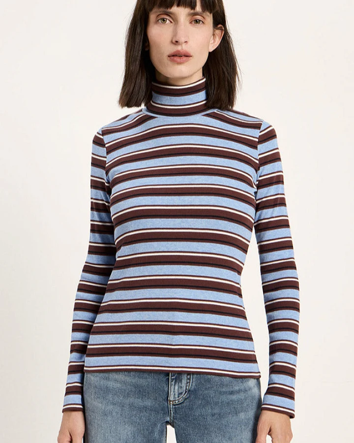 Lanius Damen vegan Top Coltrui Schokoladenbraun Mehrfarbig