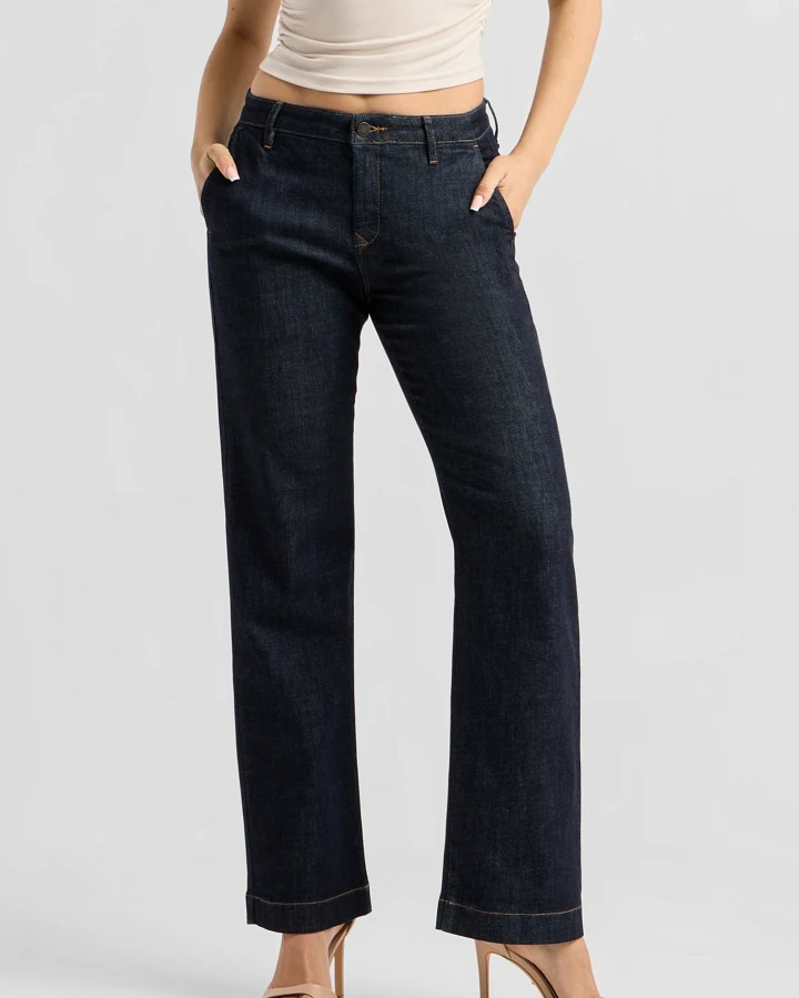 Dawn Damen vegan Jeans Cosma Flared Chino Raw Blue