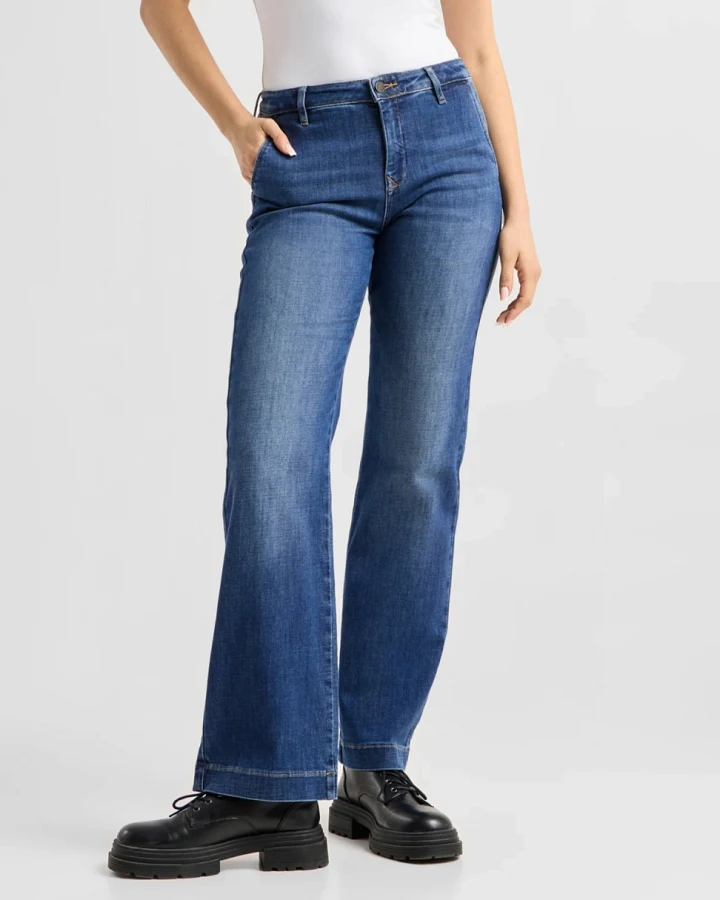 Dawn Damen vegan Jeans Cosma Flared Chino Vintage Blau