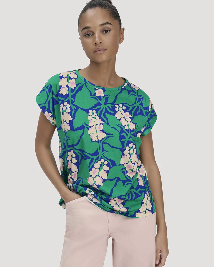 hessnatur Damen Print T-Shirt Oversize LIV LEE aus Bio-Baumwolle - grün - Größe L