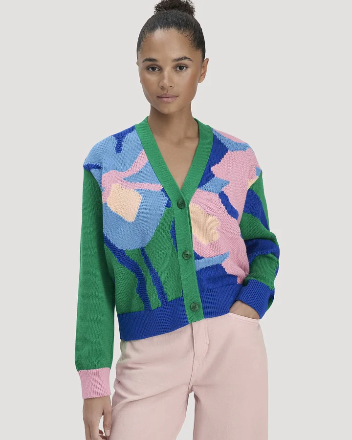 hessnatur Damen Strick Jacke Relaxed LIV LEE aus Bio-Baumwolle - grün - Größe L