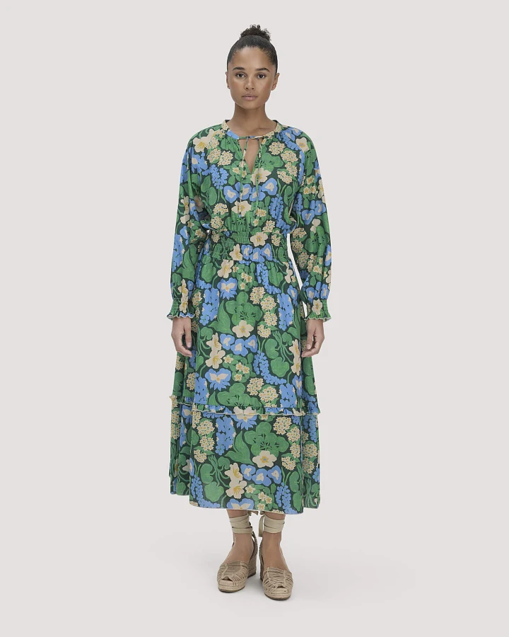 hessnatur Damen Gewebe Kleid Midi LIV LEE aus Bio-Baumwolle - grün - Größe 34