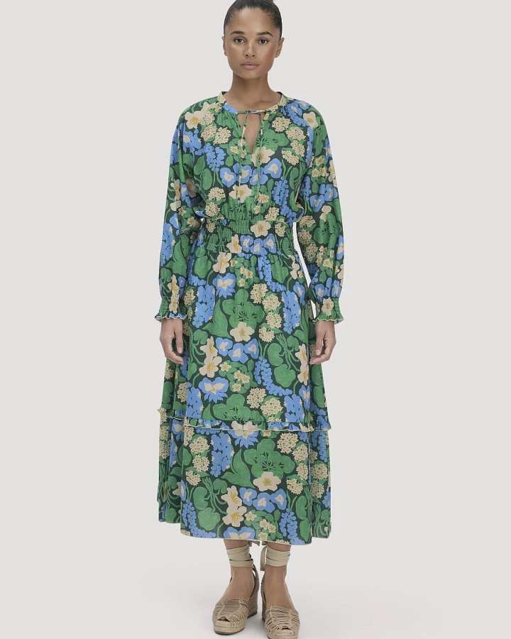 hessnatur Damen Gewebe Kleid Midi LIV LEE aus Bio-Baumwolle - grün - Größe 34