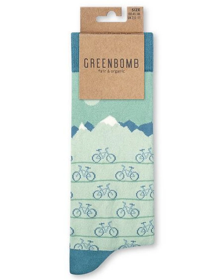 GREENBOMB Bike Mountain Row Socks - Lässige Socken aus Bio-Baumwoll Mix / hochwertiger Print / Fair & Vegan
