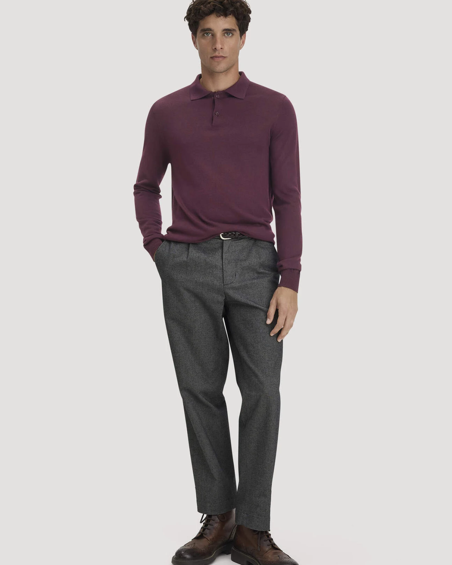 hessnatur Herren Strick Polo Regular aus Bio-Merinowolle - braun - Größe L – Ansicht 2