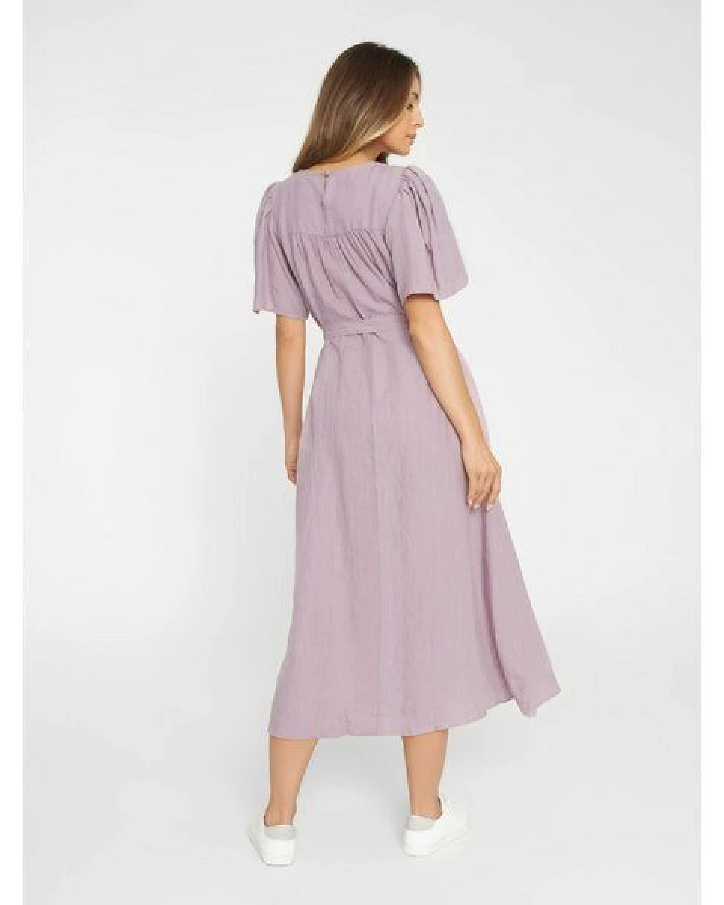 KnowledgeCotton Apparel Kleid mit Bindegurt aus Bio-Leinen – Ansicht 2